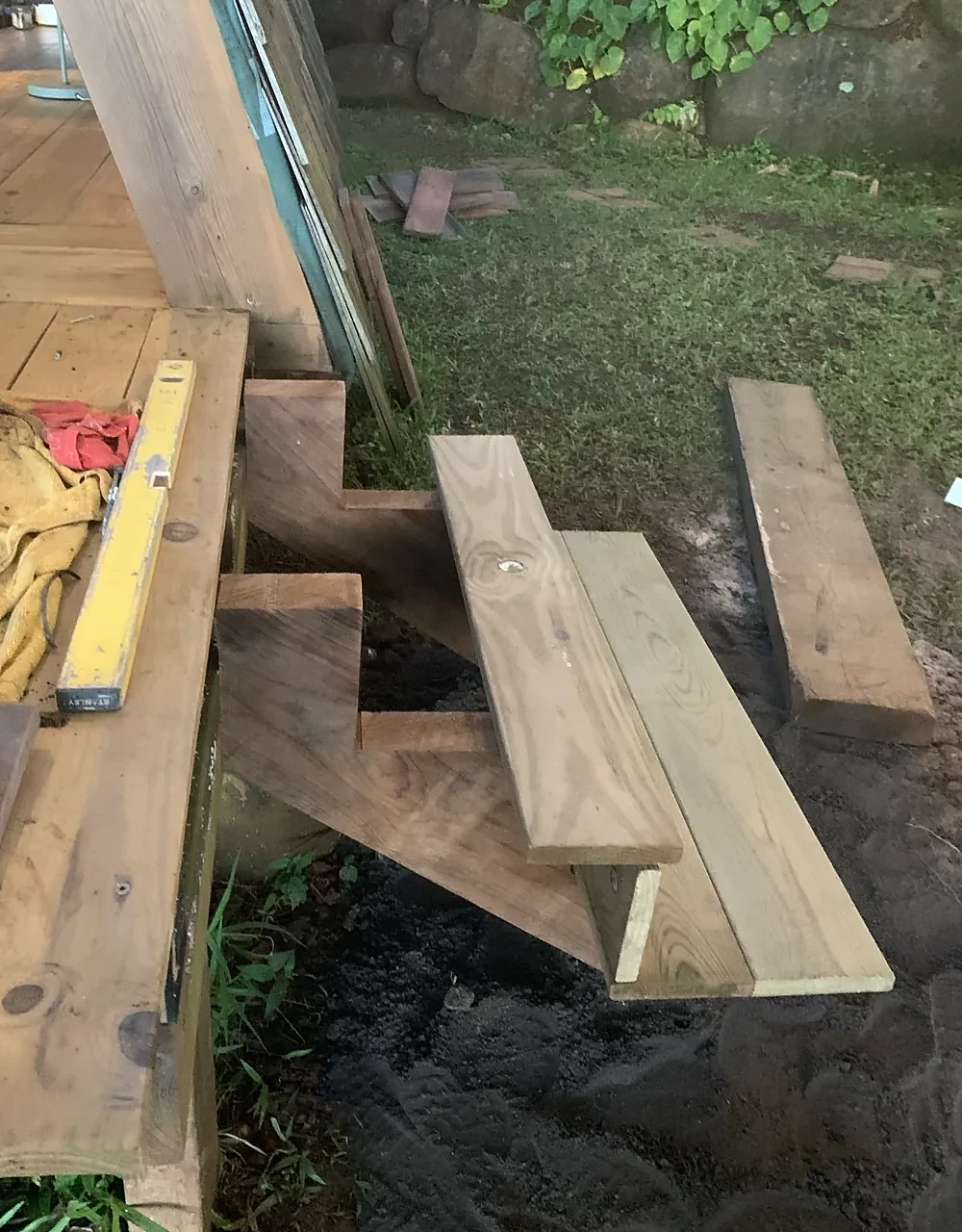 The timber steps during assembly