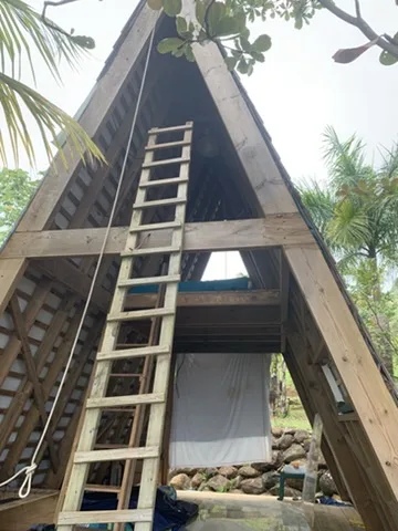A-frame structure and the opening toward the future deck
