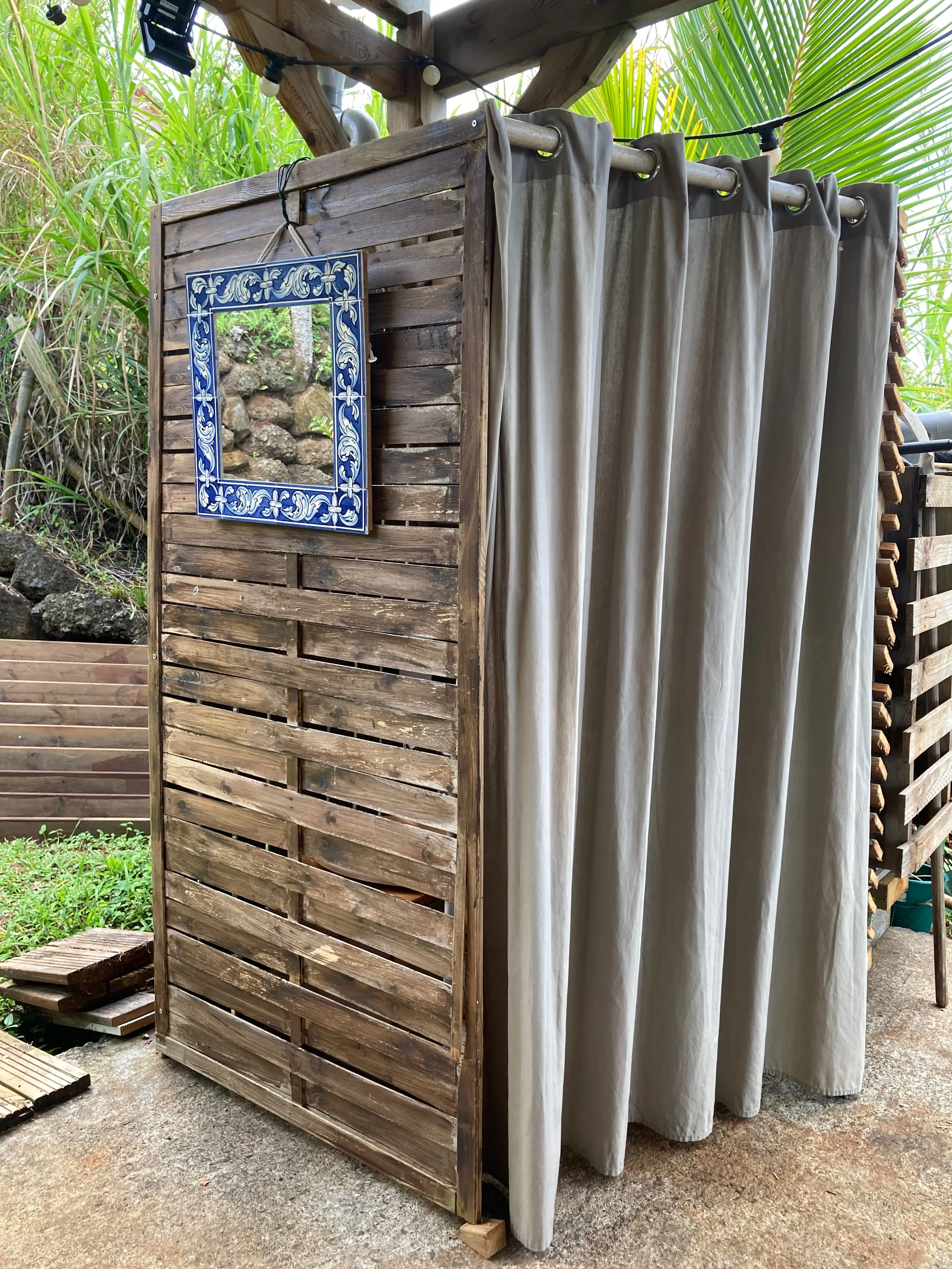 Private dry toilet cabin with wooden walls